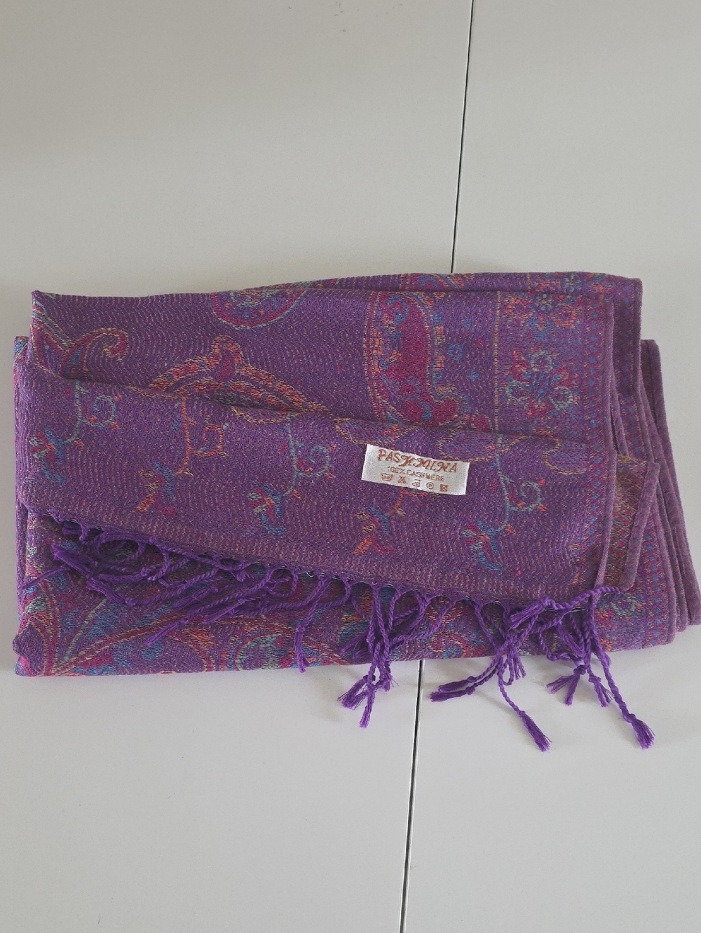 pashmina Purple Paisley Fringe Wrap Scarf